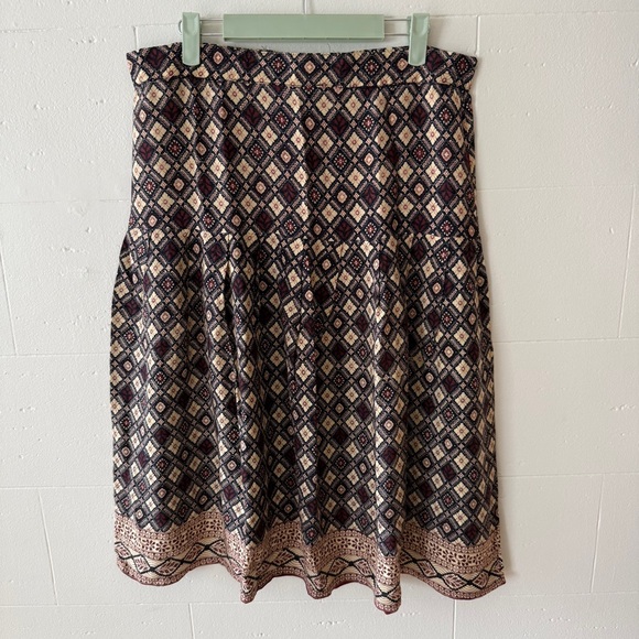 Dresses & Skirts - Vintage 70s | Flowy Pleated Midi Skirt Geometric Print Boho | Size Large